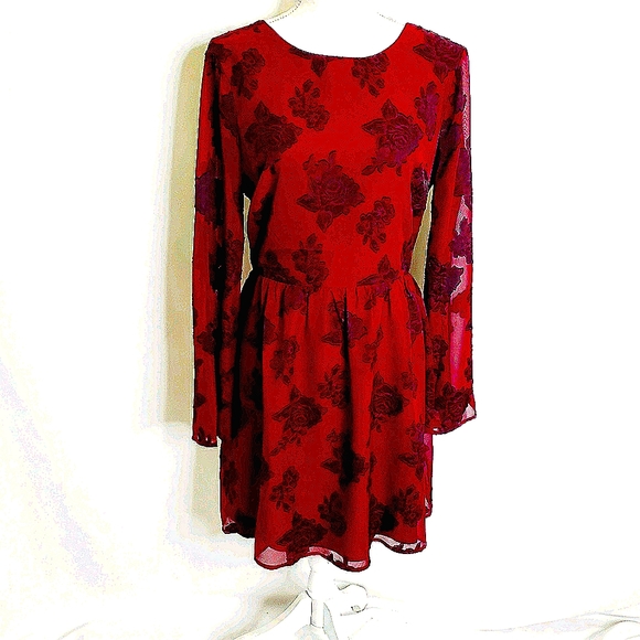 Lace Up Back Sheer Embossed Dress - Picture 1 of 4